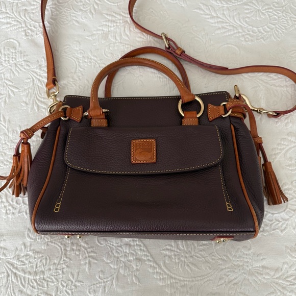 Dooney & Bourke Pebbled Leather Dark Brown / Maroon Satchel Gold Hardware - Picture 3 of 15